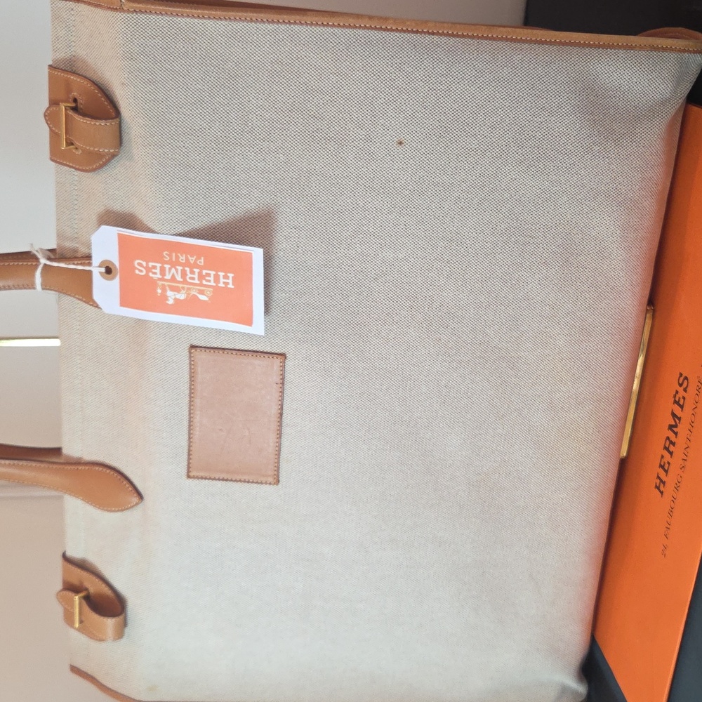 Hermès 2002 Cabas 50 Tote, Canvas & Barenia Leather & Suede Collectors Piece